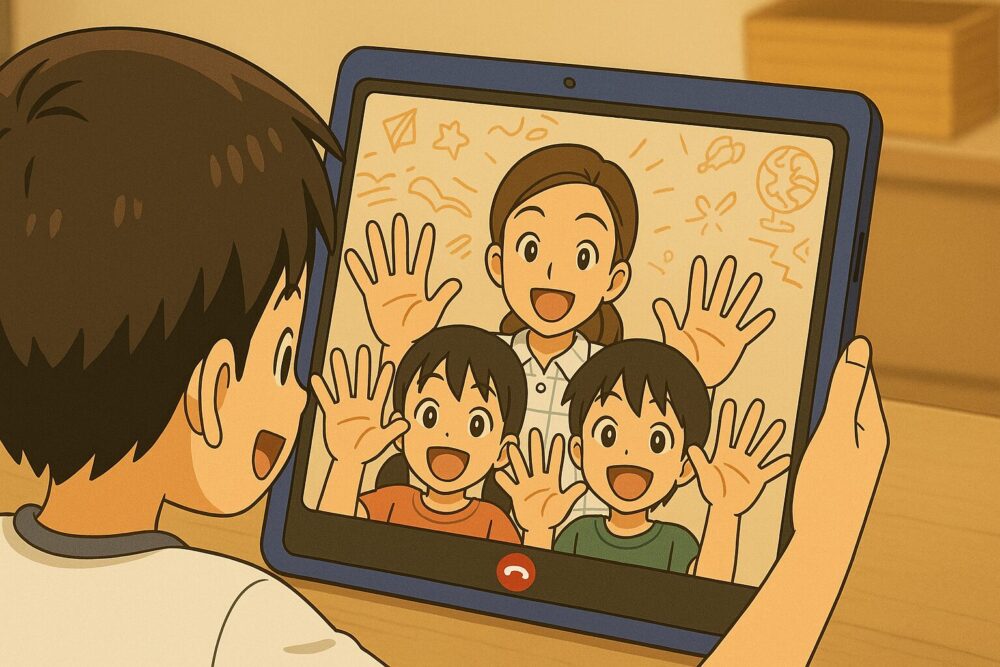 オンライン習い事ハイファイ ハイタッチ ハイファイする様子