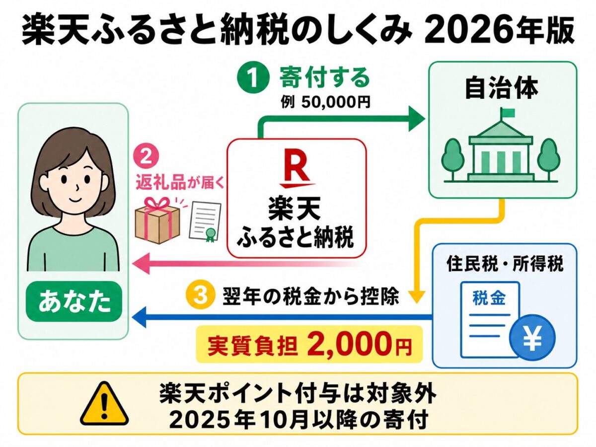 2026年版の楽天ふるさと納税のしくみを説明した図解